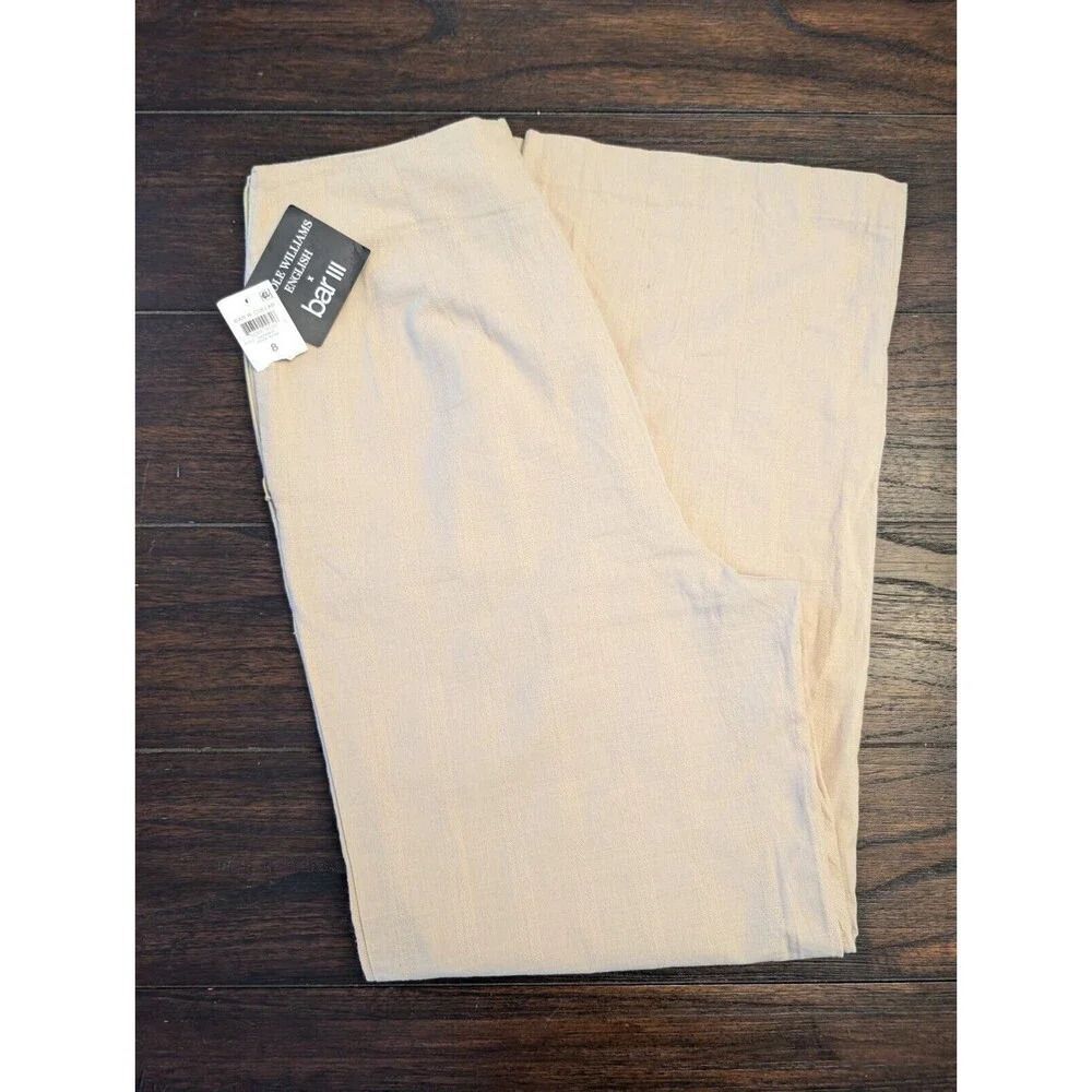 NWT Nicole Williams English X Bar III 100% Cotton Wide Leg Pants Beige Size 8